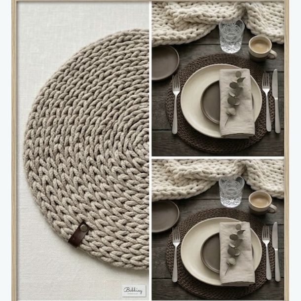 Rund bordbrikke heklet i spiral